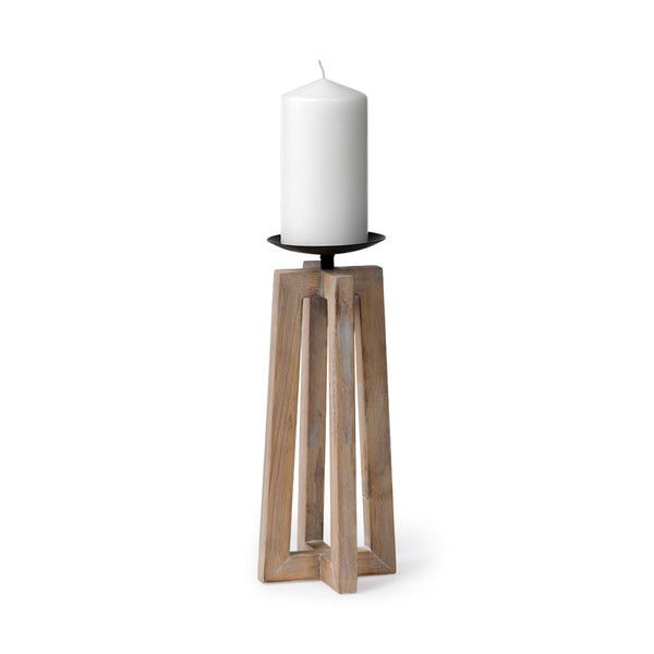 Mercana Astra Handcrafted Light Brown Pedestal Candle Holder for Modern Farmhouse and Coastal Decor Brown Wood | 12H 68636
