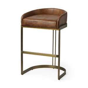 Mercana Hollyfield Counter Stool: Luxe Leather Seat with Industrial Metal Base for Modern Interiors Brown Leather | Gold Metal | Bar 68574