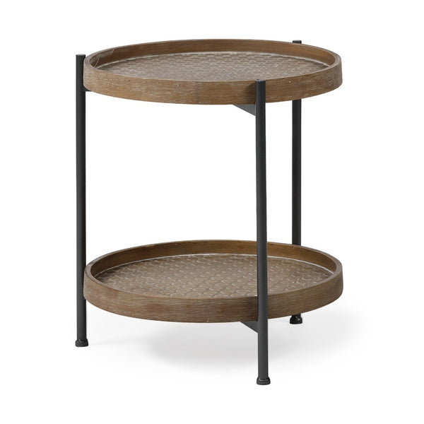Mercana Kade 16.9" Round Tray-Style End Table with Solid Mango Top and Open Frame for Modern Living Spaces 68544