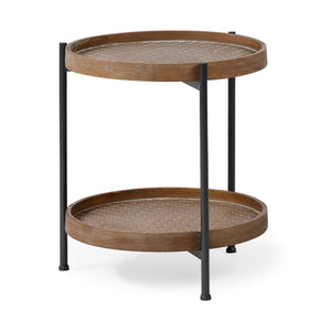 Mercana Kade III 16.9" Round Top Natural Brown Wood and Gray Metal Frame Tray-Style End/Side Table 68544