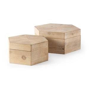 Mercana Elyse (Set of 2) 14L x 12W Brown Wooden Hexagonal Boxes 68540