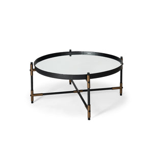 Mercana Marshall 32L x 32W Black Round Mirrored Top W/Metal Base Coffee Table  67043