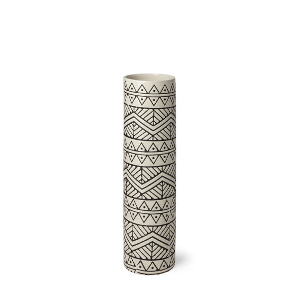 Mercana Uhura I Stylish Geometric Patterned Vase for Modern Interiors – Perfect for Florals or Decor Cream/Black Ceramic | 14H 68623