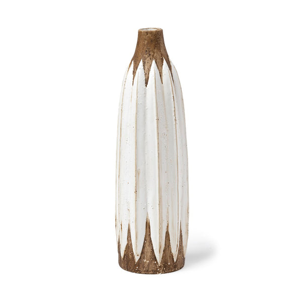Mercana Sisko Rustic Elegance Sculptural Ceramic Vase with Intricate Spindle Design for Stylish Décor Brown/White Ceramic | 18H 68614
