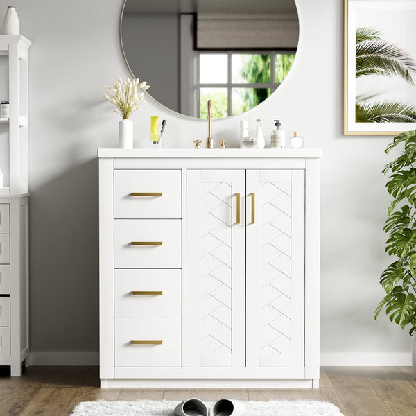 English Elm 30'' Bathroom Vanity With Elegant Ceramic Sink, Solid Wood Frame, Soft-Close Doors & Ample Storage N710P191970K