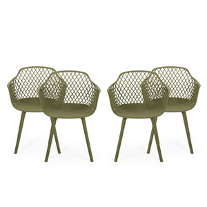 English Elm Poppy Outdoor Dining Chairs Set of 2 Diamond Mesh Geometric Modern Patio Seating Olive Green N776P414399G