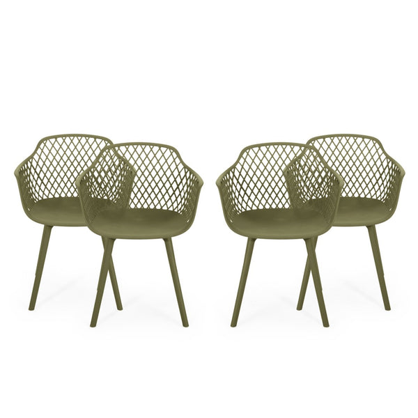 English Elm Poppy Outdoor Dining Chairs Set of 2 Diamond Mesh Geometric Modern Patio Seating Olive Green N776P414399G