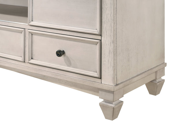 English Elm 1pc Two-Tone Antique Finish TV Stand 67.8" — 2 Sliding Doors, 3 Drawers, Vintage Metal Hardware, Elegant Storage B2741P295125