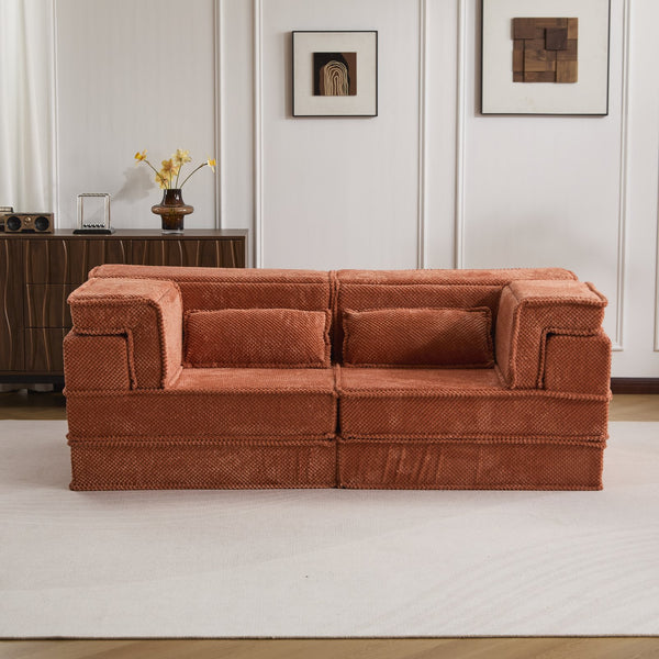 English Elm Compression Mahjong Sofa - Versatile Modular Floor Sofa Bed In Orange, Plush Memory Foam Comfort W3723P377144