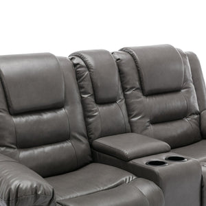 English Elm 2 Seater Home Theater Recliner with Cup Holders and Hidden Storage Box, PU Upholstery, Manual Recline Comfort Grey WF323619AAE