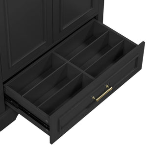 English Elm 30" Freestanding Bathroom Vanity Matte Black Solid Wood Ceramic Sink Soft Close N729P321376B