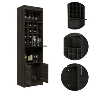 English Elm Illinois Bar Cabinet with 16 Bottle Cubbies, Glass Rack for 8, Cabinet & Open Shelf — Stylish, Ergonomic Storage B128S00031
