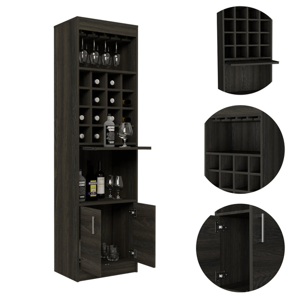 English Elm Illinois Bar Cabinet with 16 Bottle Cubbies, Glass Rack for 8, Cabinet & Open Shelf — Stylish, Ergonomic Storage B128S00031