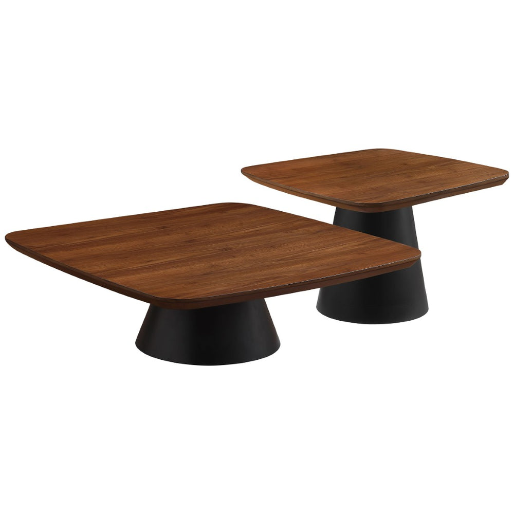 English Elm Duncan Walnut Veneer Two-piece Nesting Coffee Set with Matte Black Conical Bases B062S01486