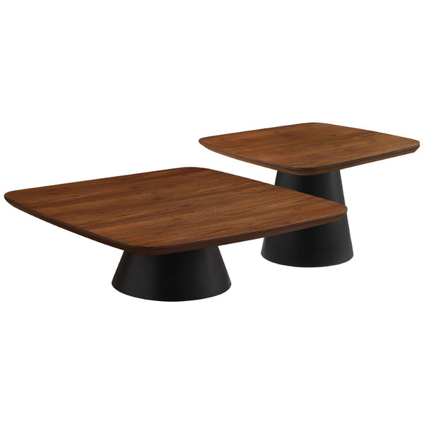 English Elm Duncan Walnut Veneer Two-piece Nesting Coffee Set with Matte Black Conical Bases B062S01486