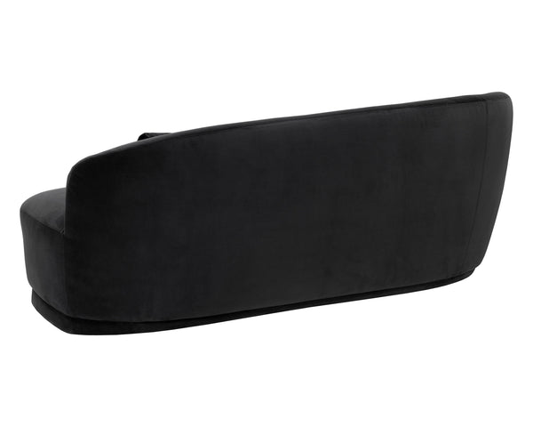 Sunpan Soraya Sofa - Curved Elegance for Modern Living Rooms with Stylish Wooden Frame and Cozy Pillows Shadow Grey