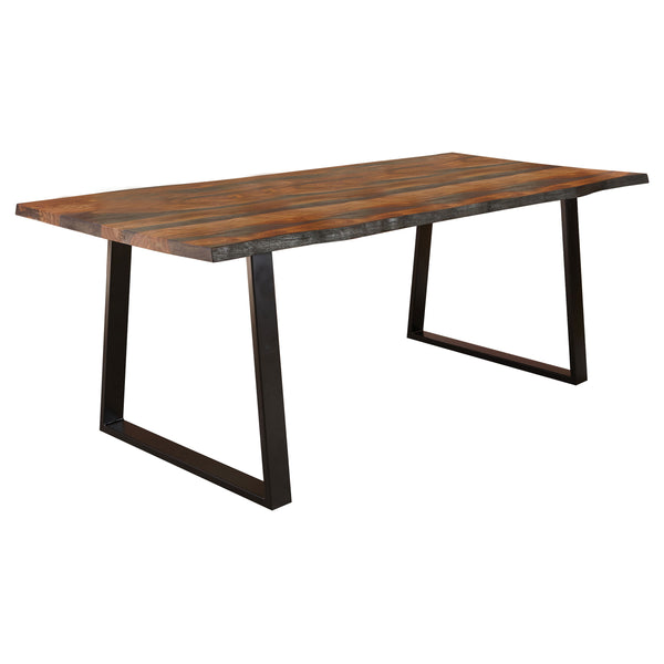 English Elm Wobegon Grey Sheesham Rectangular Dining Table with Live-Edge Wood Top and Metal Angled Sled Legs for Rustic Modern Kitchens and Dining Rooms B062P375995