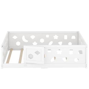 English Elm Full Size Floor Bed With Slats - Safe Solid Wood Frame For Kids, Teens, Modern Design & Easy Access W1820P240543