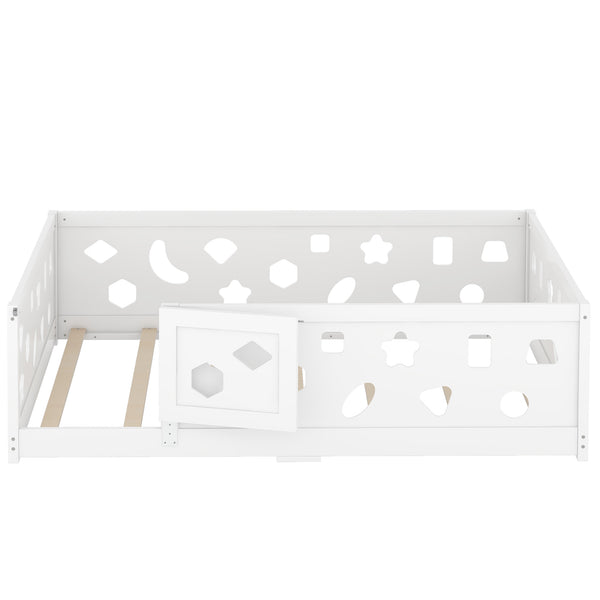 English Elm Full Size Floor Bed With Slats - Safe Solid Wood Frame For Kids, Teens, Modern Design & Easy Access W1820P240543