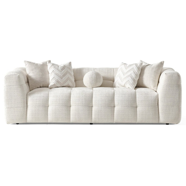English Elm Melissa Channel Tufted Vegan Leather Sofa with Walnut Legs for Modern Living Rooms B183P423273