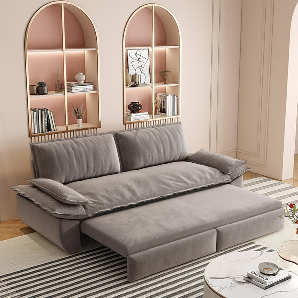 English Elm 73.2" Queen Sleeper Sofa Convertible Corduroy Loveseat for Guest Room or Living Space Grey W1885S00330
