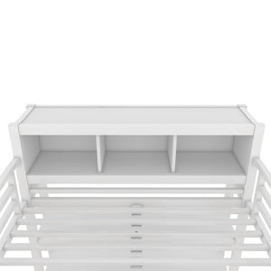 English Elm Full Size Car Shaped Kids Platform Bed with Storage Drawers Integrated Desk Pine Wood White W1580S00591