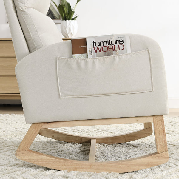 English Elm Welike 27.6"W Teddy Fleece High Back Rocking Chair with Side Pockets, Wooden Frame, 250lb Capacity W834P356485