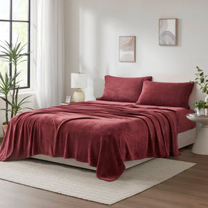 English Elm 3 Pcs Twin Micro Plush Sheet Set - Luxurious Burgundy Bedding For Year-Round Comfort & Style B035P319758