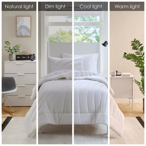 JLA Home Urban Habitat - Poly Puffy Jersey Comforter Set with 350gsm Loft, Hypoallergenic, Antimicrobial, OEKO-TEX Certified Cozy White UH10-2516