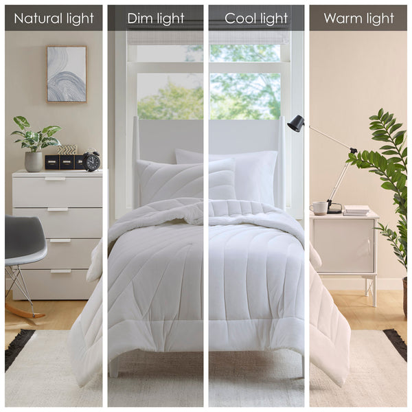 JLA Home Urban Habitat - Poly Puffy Jersey Comforter Set with 350gsm Loft, Hypoallergenic, Antimicrobial, OEKO-TEX Certified Cozy White UH10-2516