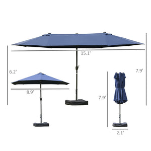 English Elm Outsunny 15' Double Sided Market Umbrella - Durable Steel, Uv Protection & Easy Crank For Patio Fun W2225P174183-GIGA