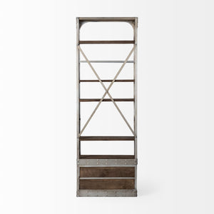 Mercana Brodie II Industrial Four-Shelf Shelving Unit with Sliding Ladder for Stylish Home Storage Solutions Light Brown Wood | Nickel Tone Metal | 32L 50369-AB