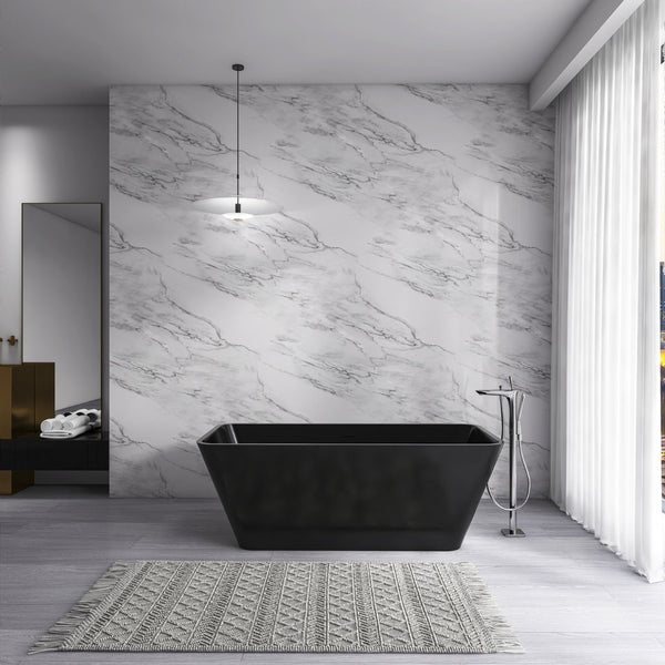 English Elm 67 Inch Stone Resin Freestanding Soaking Tub Matte White Spa Bath for Bathroom W1613P358125