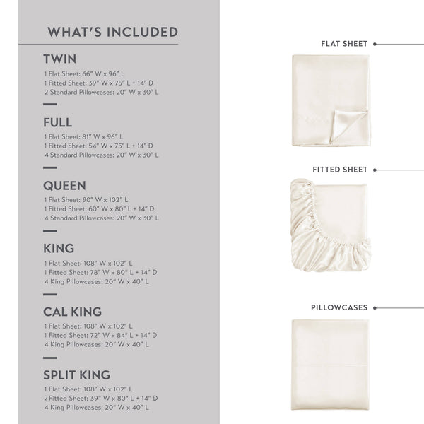 English Elm Satin Split King Sheet Set Luxury 100% Polyester Satin 90g Smooth Soft Deep Pocket Bedding Ivory 11.81 L x 9.84 W x 5.51 H B035P294186