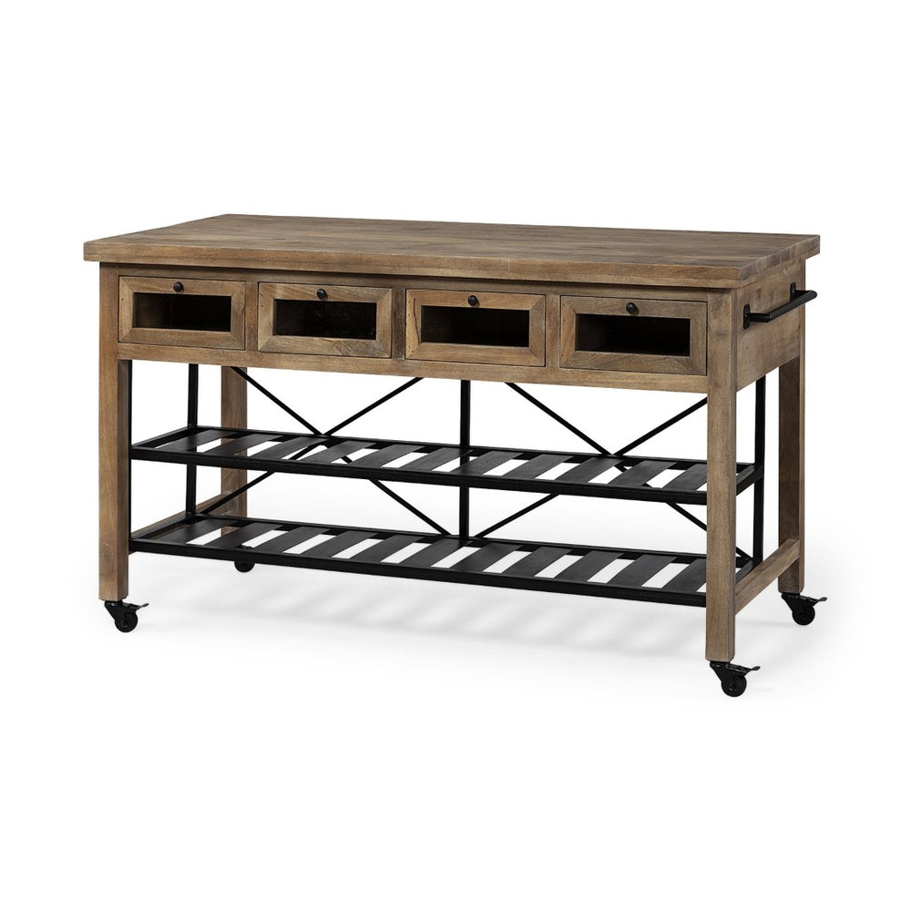 Mercana Stuart Versatile Rolling Kitchen Island with Solid Wood Top and Two-Tier Storage for Modern Spaces 67103