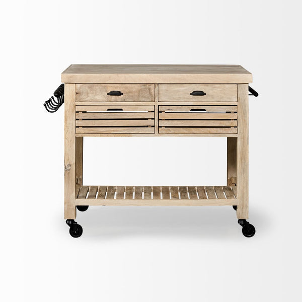 Mercana Columbia Kitchen Island with Black Iron Knobs - Stylish, Mobile, and Functional Storage Solution 67690