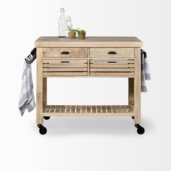 Mercana Columbia Kitchen Island with Black Iron Knobs - Stylish, Mobile, and Functional Storage Solution 67690