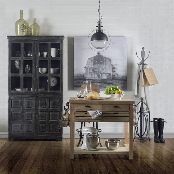 Mercana Columbia Kitchen Island with Black Iron Knobs - Stylish, Mobile, and Functional Storage Solution 67690