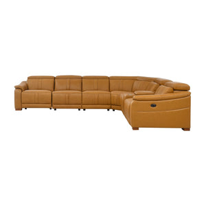 English Elm Leather Match Modular Sectional Power Reclining Sofa with Console and Cup Holders Ginger B2748S00025
