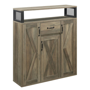 English Elm Rustic Oak Server Cabinet with 3 Barn Doors, Adjustable Shelves, Drawer & Top Shelf Storage for Dining Room (39.5"W) B062P185675