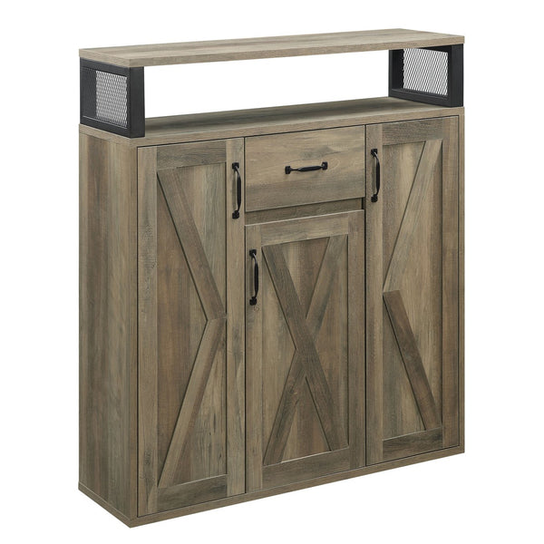 English Elm Rustic Oak Server Cabinet with 3 Barn Doors, Adjustable Shelves, Drawer & Top Shelf Storage for Dining Room (39.5"W) B062P185675