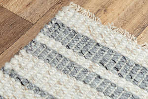 Alora Decor Sun Sun Gray And Ivory Striped Hand-Woven Rug With Reversible Weave, Wool-Poly Blend, Casual Charm 7'6" x 9'6" 00300310137337696