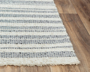 Alora Decor Sun Sun Gray And Ivory Striped Hand-Woven Rug With Reversible Weave, Wool-Poly Blend, Casual Charm 7'6" x 9'6" 00300310137337696