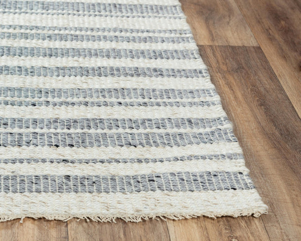 Alora Decor Sun Sun Gray And Ivory Striped Hand-Woven Rug With Reversible Weave, Wool-Poly Blend, Casual Charm 7'6" x 9'6" 00300310137337696