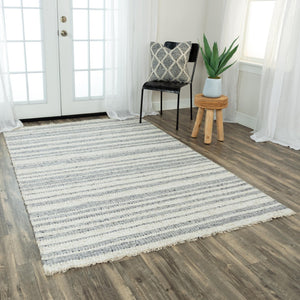 Alora Decor Sun Sun Gray And Ivory Striped Hand-Woven Rug With Reversible Weave, Wool-Poly Blend, Casual Charm 7'6" x 9'6" 00300310137337696