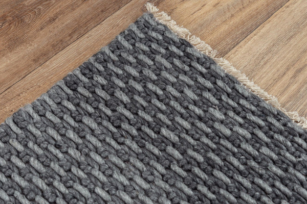 Alora Decor Sun Hand-Woven Gray Basketweave Rug With Wool-Poly Blend, Plush 0.6" Pile And Artisanal Fringe 7'6" x 9'6" 00300310200337696