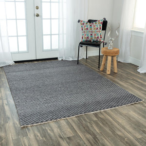 Alora Decor Sun Hand-Woven Gray Basketweave Rug With Wool-Poly Blend, Plush 0.6" Pile And Artisanal Fringe 7'6" x 9'6" 00300310200337696