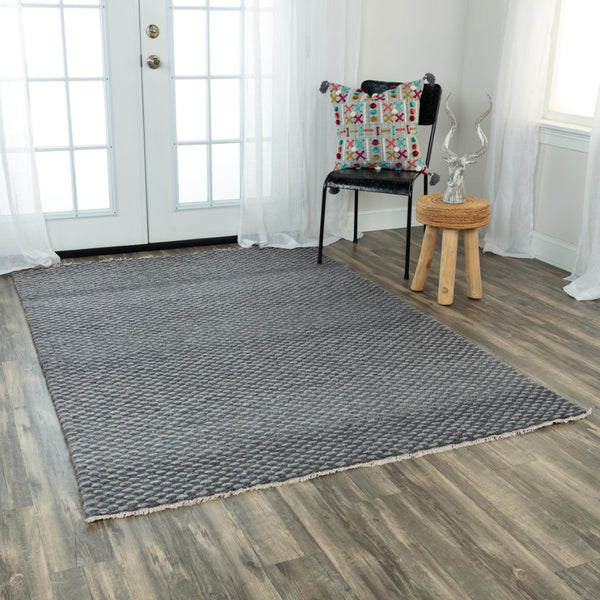 Alora Decor Sun Hand-Woven Gray Basketweave Rug With Wool-Poly Blend, Plush 0.6" Pile And Artisanal Fringe 7'6" x 9'6" 00300310200337696