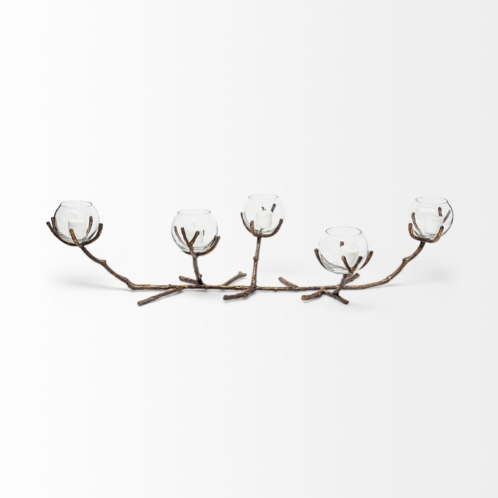 Mercana Vine Distressed Metal Candle Holder with Creeper Design – Elegant Centerpiece for Any Occasion Gold Metal 68416