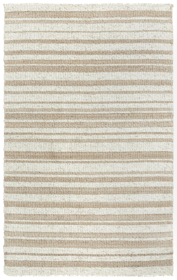 Alora Decor Sun Hand-Woven Beige Rug With Ivory Stripes And Fringe, 80% Wool/20% Polyester Durable Comfort 5' x 7'6" 00300310637040576